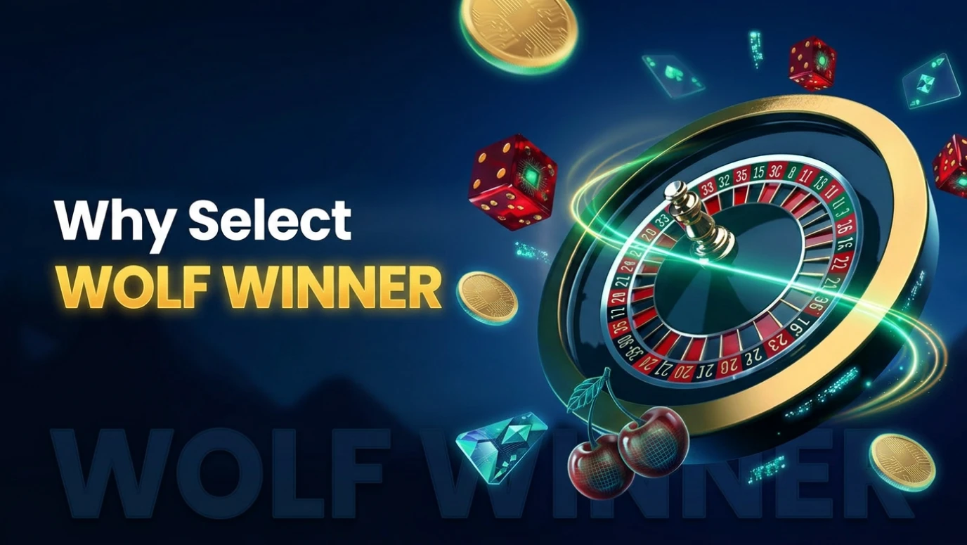 Why select Wolf Winner casino with roulette wheel and game elements